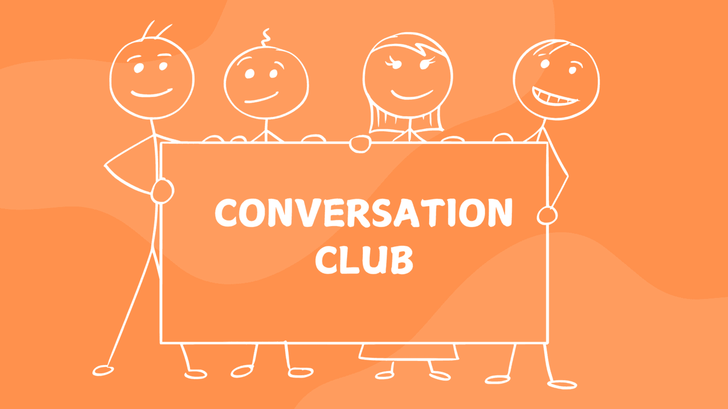 Polish with Adrian – Conversation Club logo with stick figures holding the text